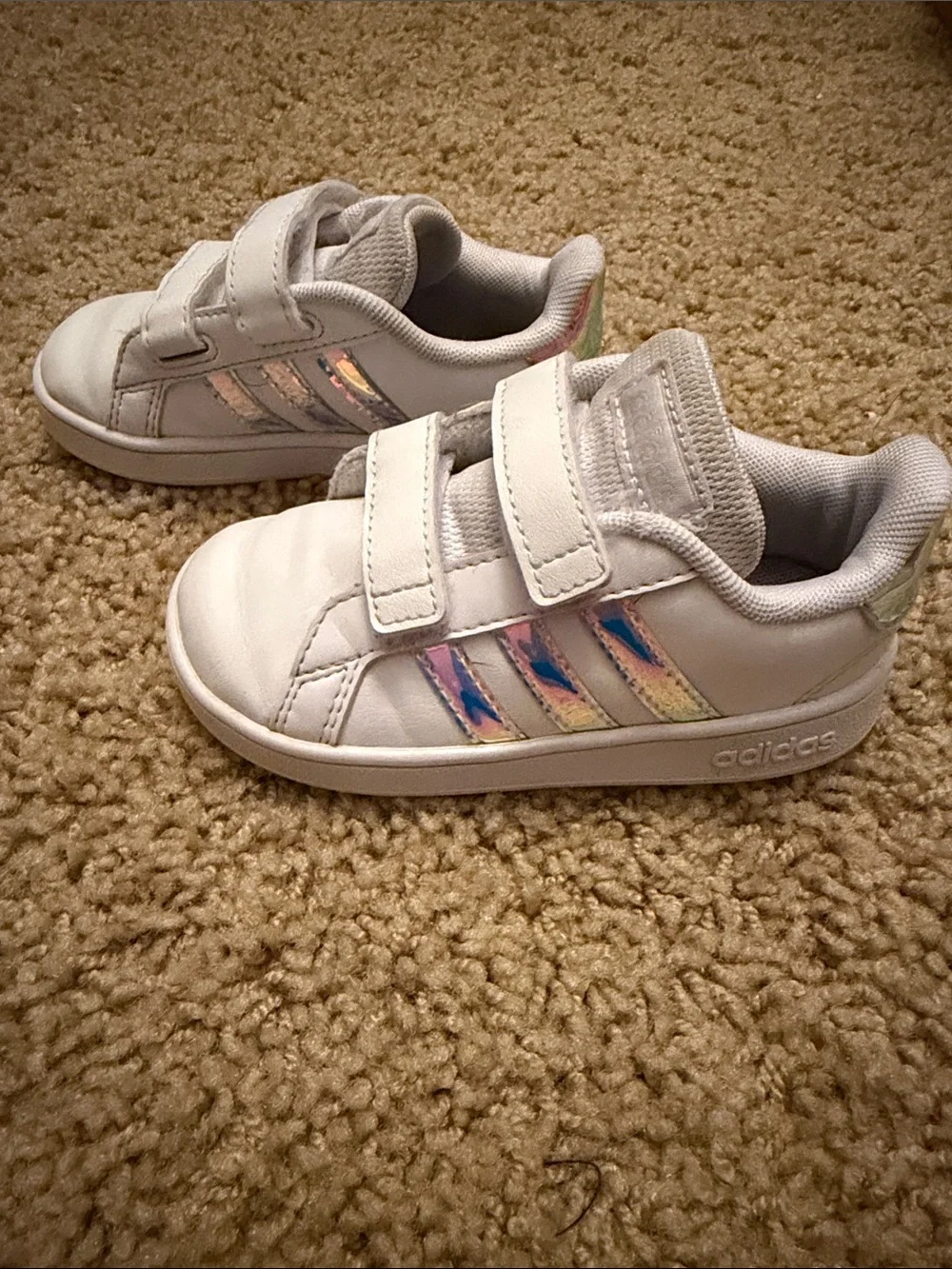 Adidas White Kids Sneakers with Iridescent Accents